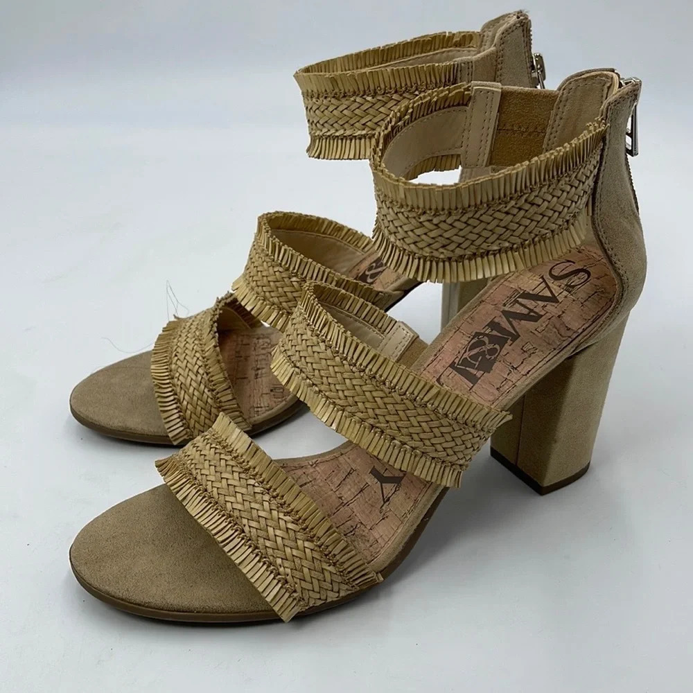 Sam & Libby Strappy Raffia Block Heel